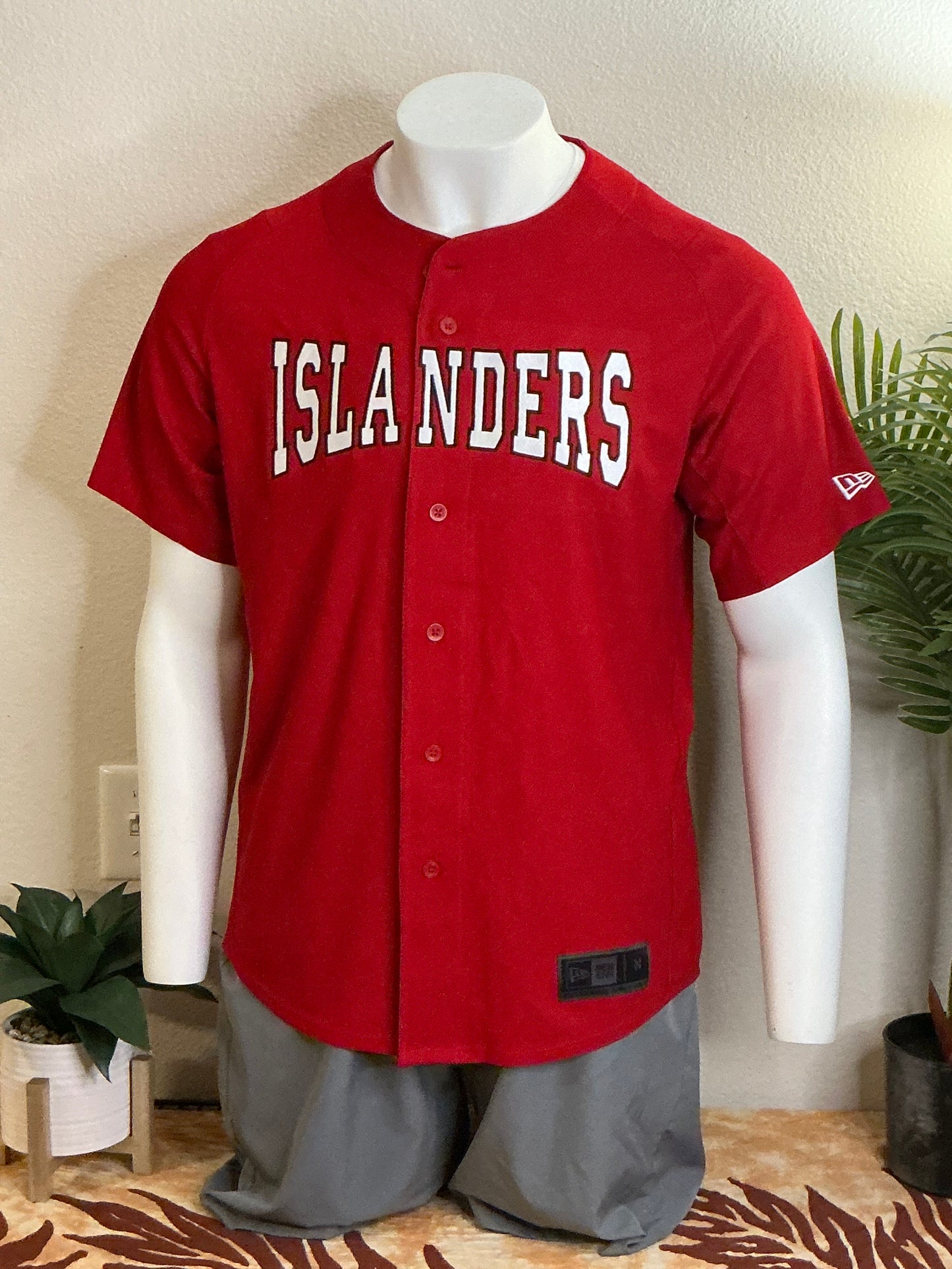 Red ISLANDERS Button-Up Baseball Jersey